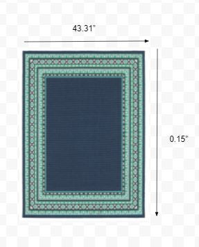 2’X8’ Navy And Green Geometric Indoor Outdoor Runner Rug