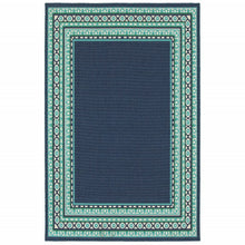2’X8’ Navy And Green Geometric Indoor Outdoor Runner Rug