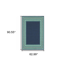2’X8’ Navy And Green Geometric Indoor Outdoor Runner Rug