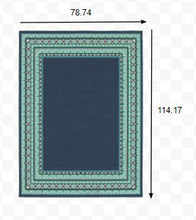 2’X8’ Navy And Green Geometric Indoor Outdoor Runner Rug