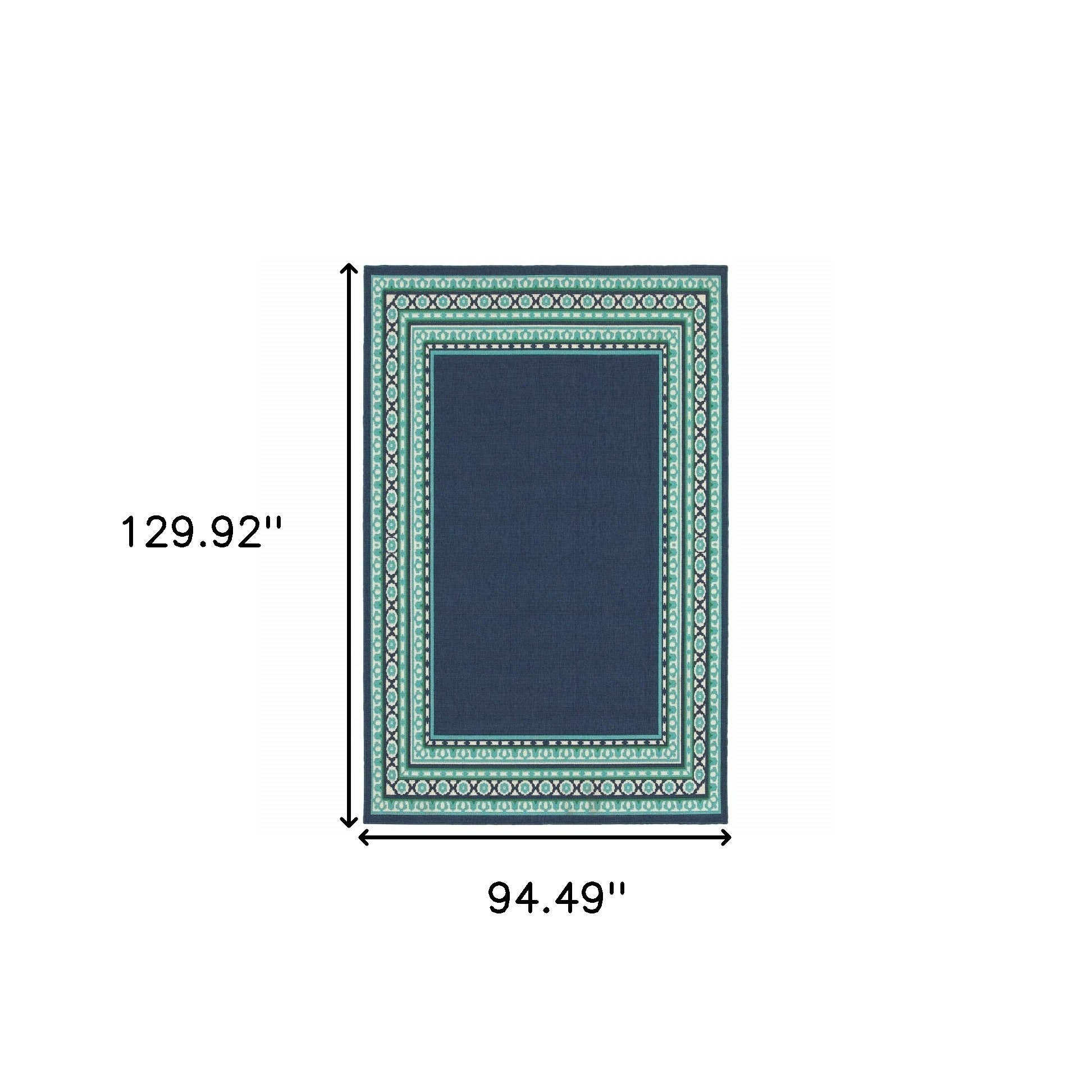 2’X8’ Navy And Green Geometric Indoor Outdoor Runner Rug