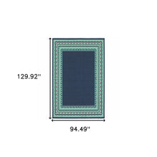 2’X8’ Navy And Green Geometric Indoor Outdoor Runner Rug