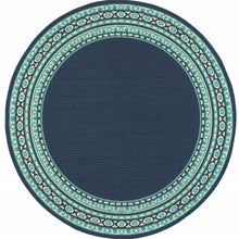 2’X8’ Navy And Green Geometric Indoor Outdoor Runner Rug