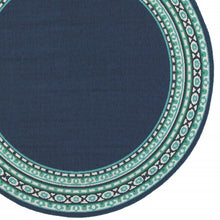 2’X8’ Navy And Green Geometric Indoor Outdoor Runner Rug