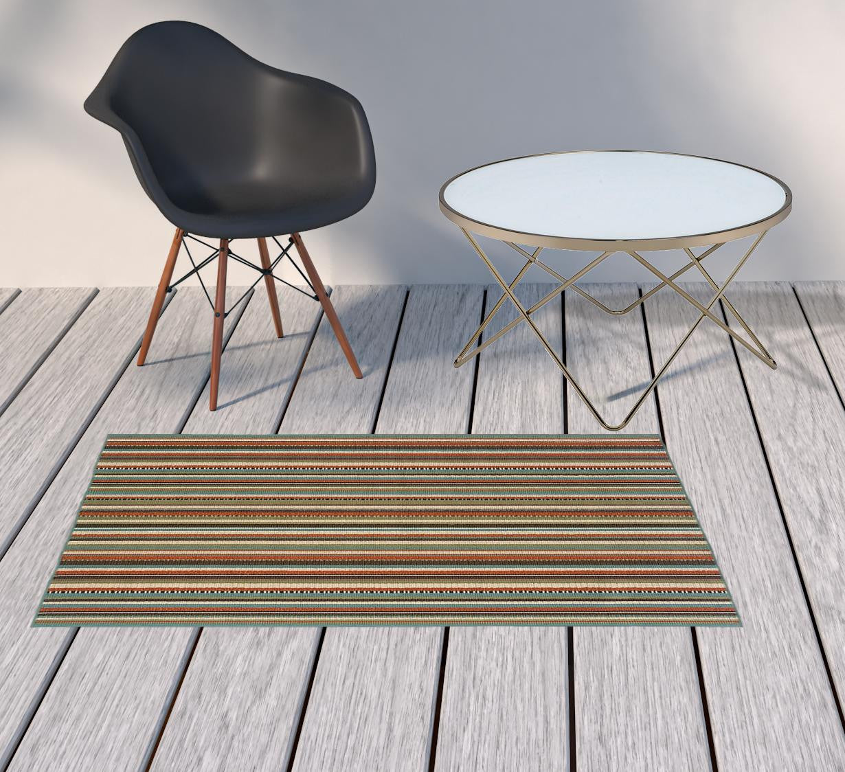 2’X8’ Green And Brown Striped Indoor Outdoor Runner Rug