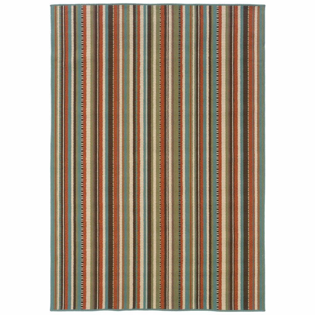 2’X8’ Green And Brown Striped Indoor Outdoor Runner Rug