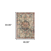 4’X6’ Ivory Distressed Medallion Area Rug