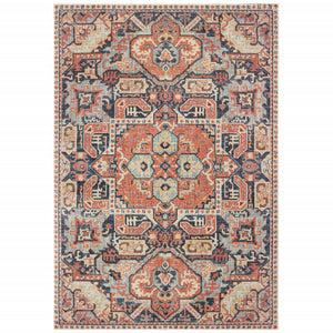 5’X8’ Blue And Orange Tribal Area Rug