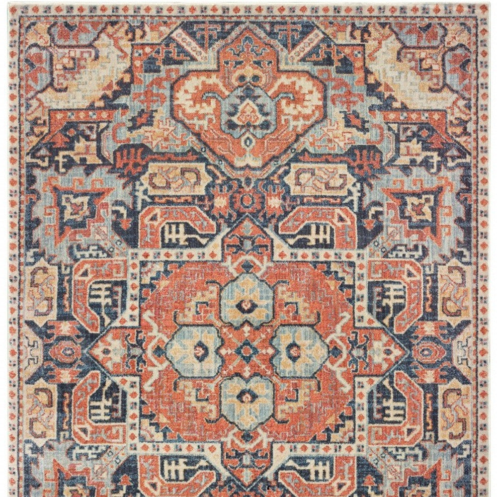 5’X8’ Blue And Orange Tribal Area Rug