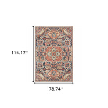 5’X8’ Blue And Orange Tribal Area Rug