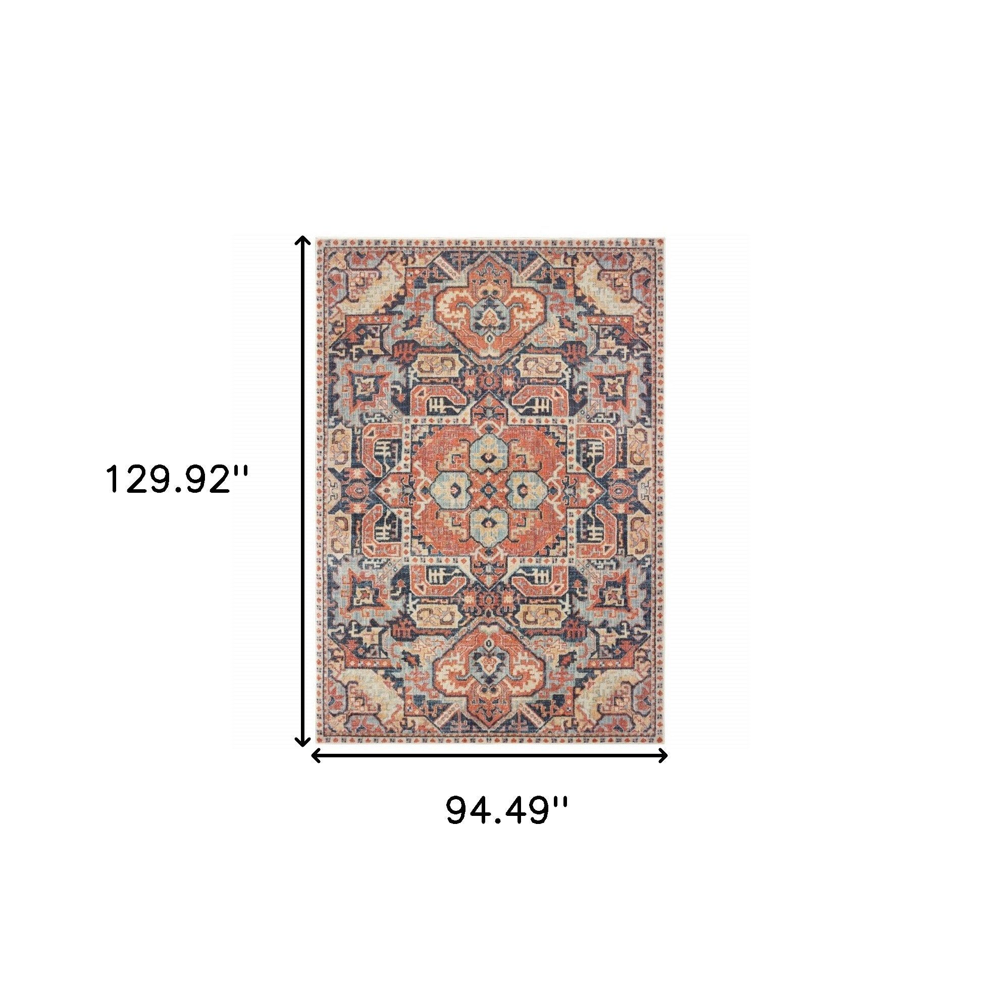 5’X8’ Blue And Orange Tribal Area Rug