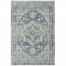 7’X10’ Ivory And Blue Oriental Area Rug