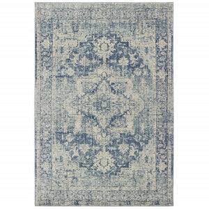 7’X10’ Ivory And Blue Oriental Area Rug