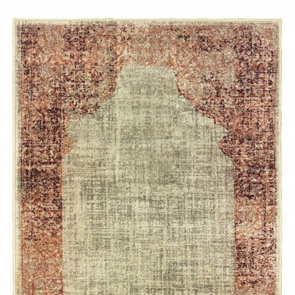 2'X8' 象牙色和粉色徽章長條地毯