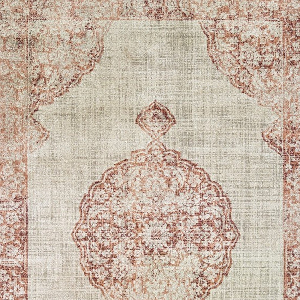 2'X8' 象牙色和粉色徽章長條地毯