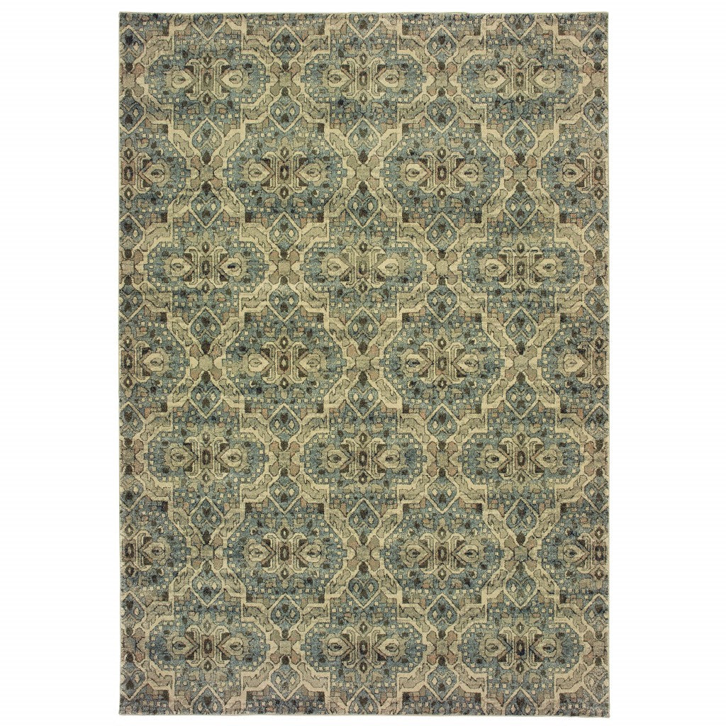 5’X8’ Ivory And Blue Geometric Area Rug