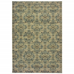 5’X8’ Ivory And Blue Geometric Area Rug