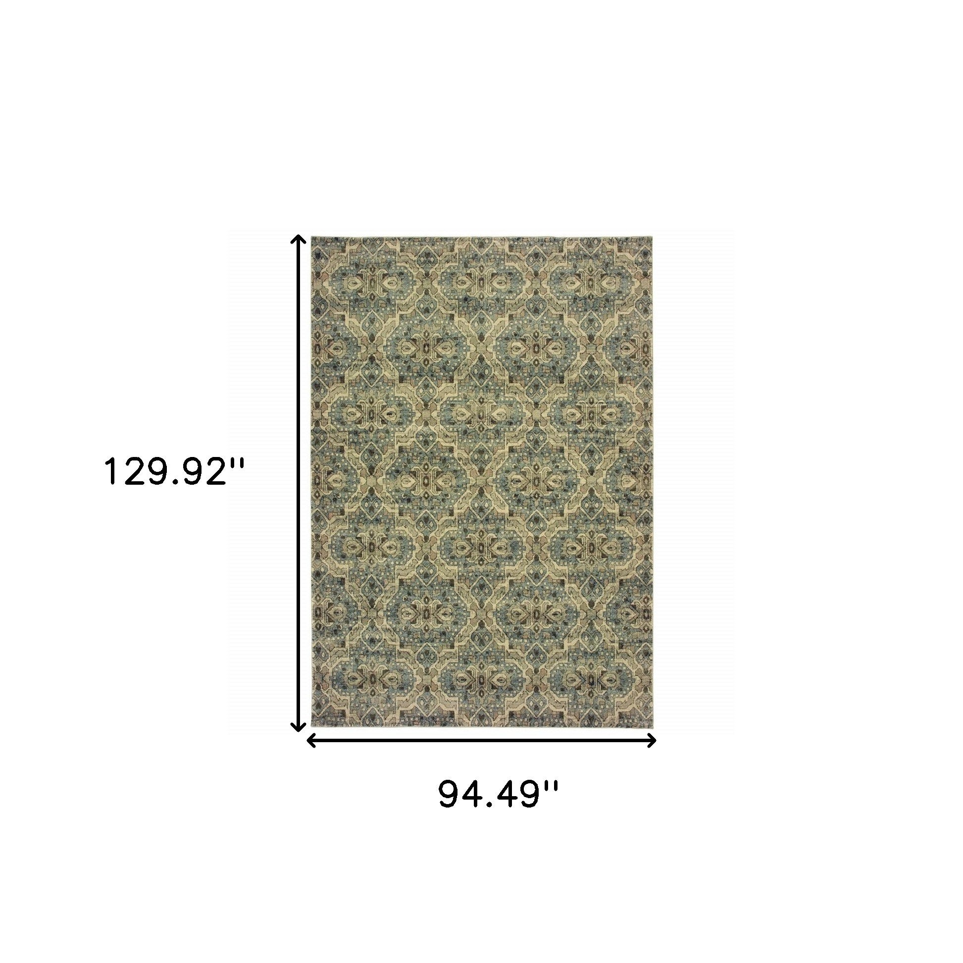 5’X8’ Ivory And Blue Geometric Area Rug