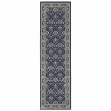 2’X8’ Navy And Gray Floral Ditsy Runner Rug