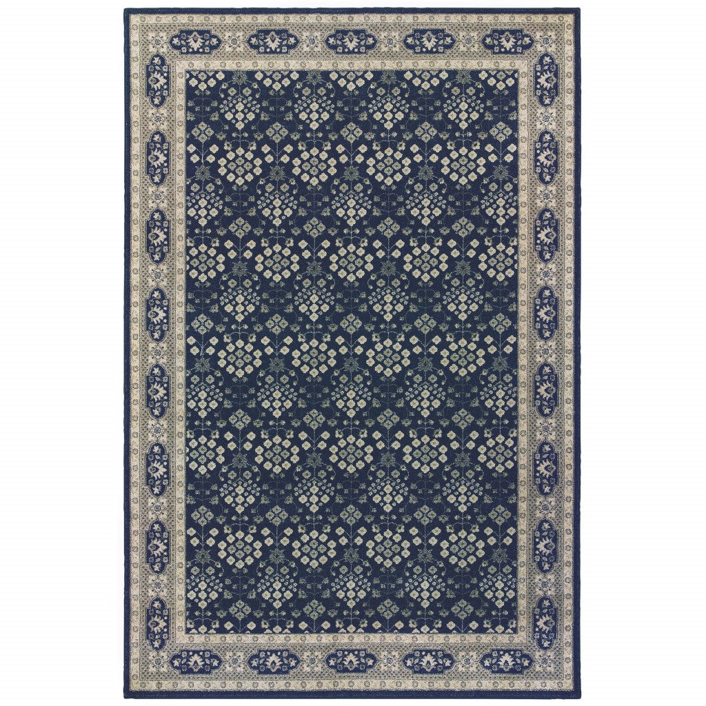 2’X8’ Navy And Gray Floral Ditsy Runner Rug