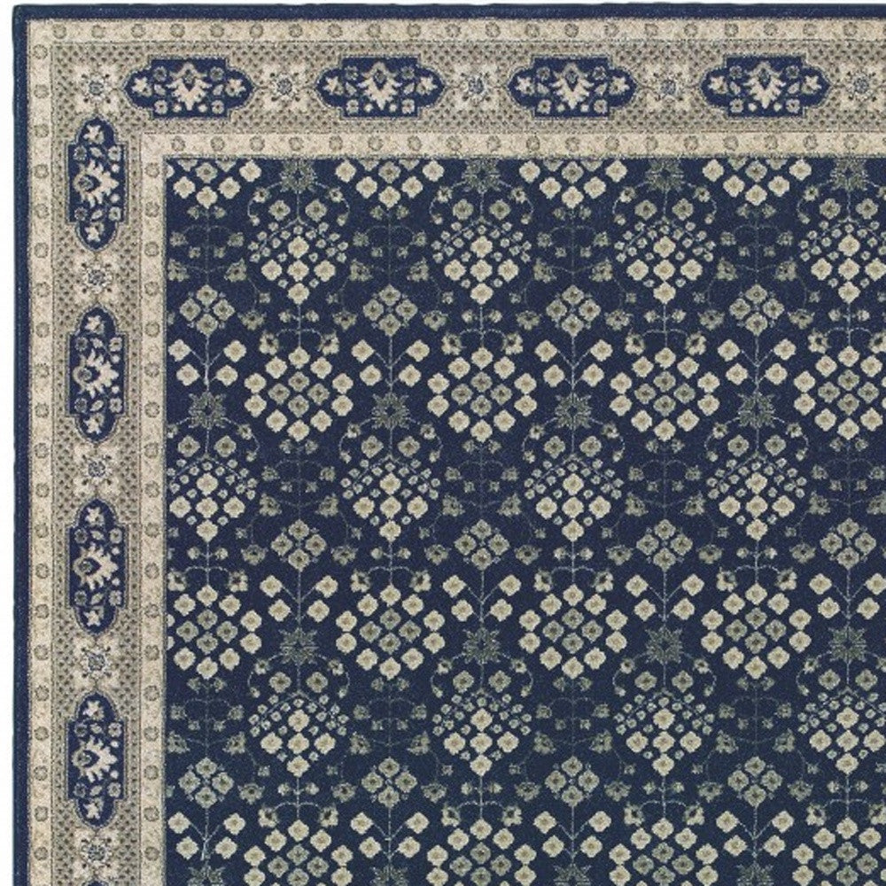 2’X8’ Navy And Gray Floral Ditsy Runner Rug