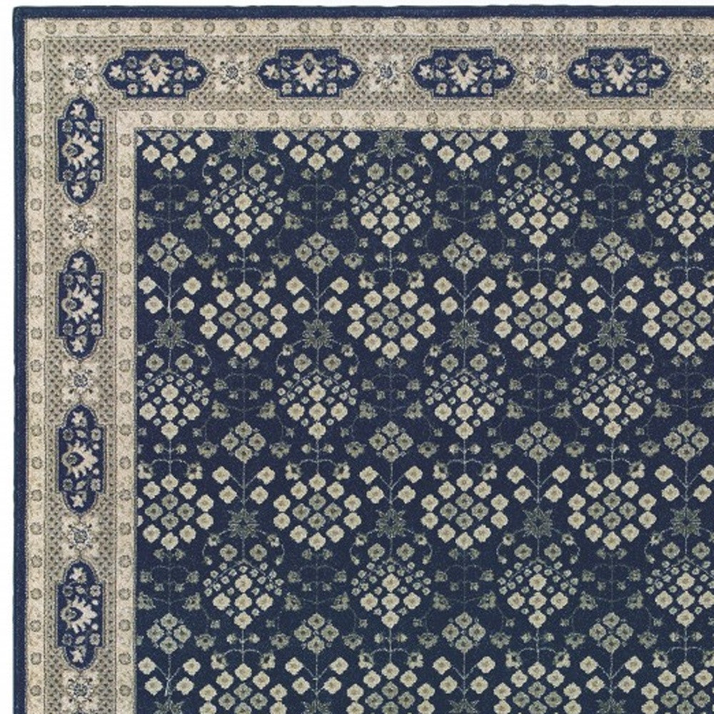 2’X8’ Navy And Gray Floral Ditsy Runner Rug