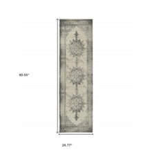2’X8’ Ivory And Gray Pale Medallion Runner Rug