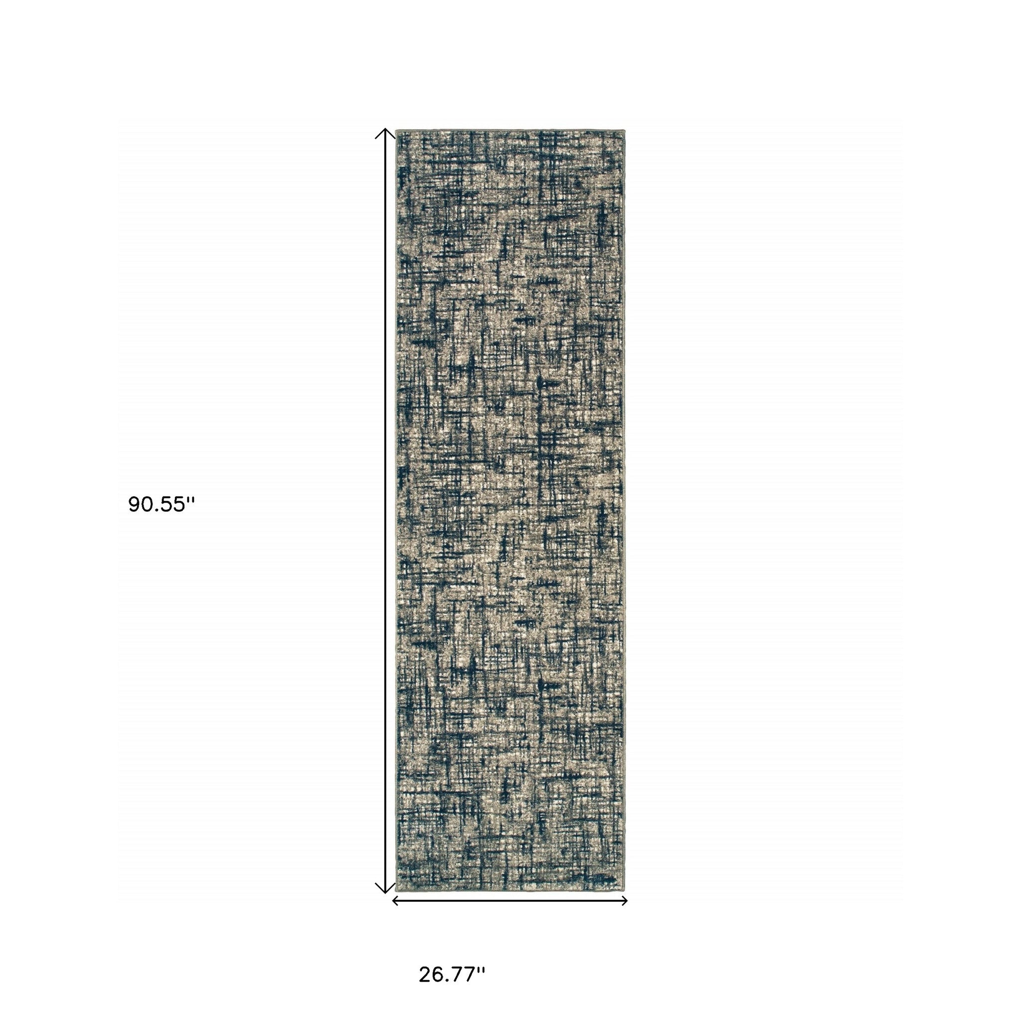 Gray And Navy Abstract Runner Rug - 2’ x 8’