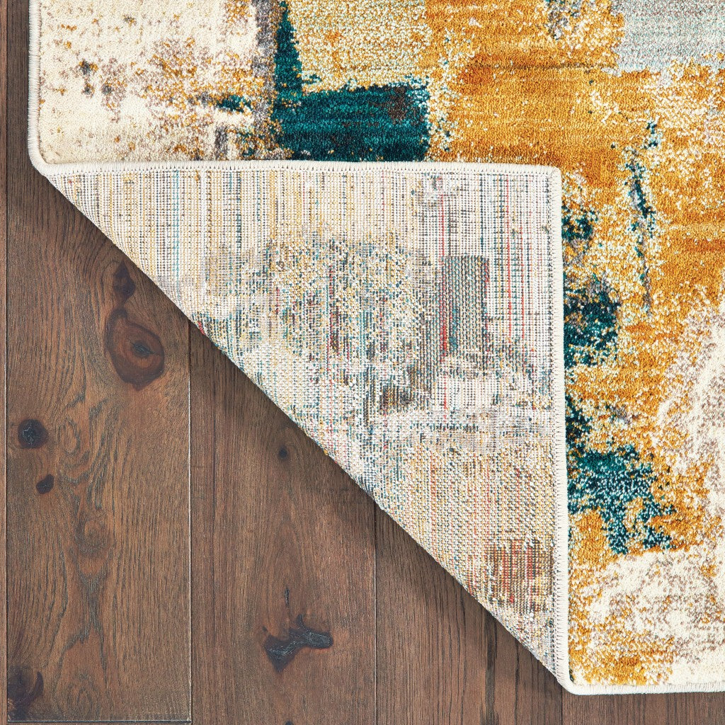 Blue And Gold Abstract Strokes Scatter Rug - 2’ x 3’