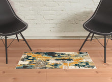 Blue And Gold Abstract Strokes Scatter Rug - 2’ x 3’