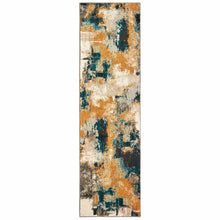 Blue And Gold Abstract Strokes Scatter Rug - 2’ x 3’
