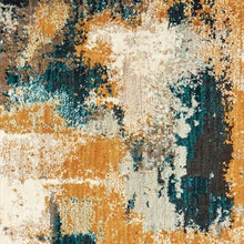 Blue And Gold Abstract Strokes Scatter Rug - 2’ x 3’