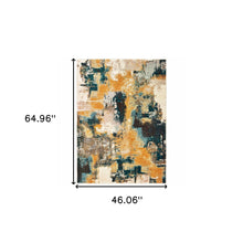 Blue And Gold Abstract Strokes Scatter Rug - 2’ x 3’