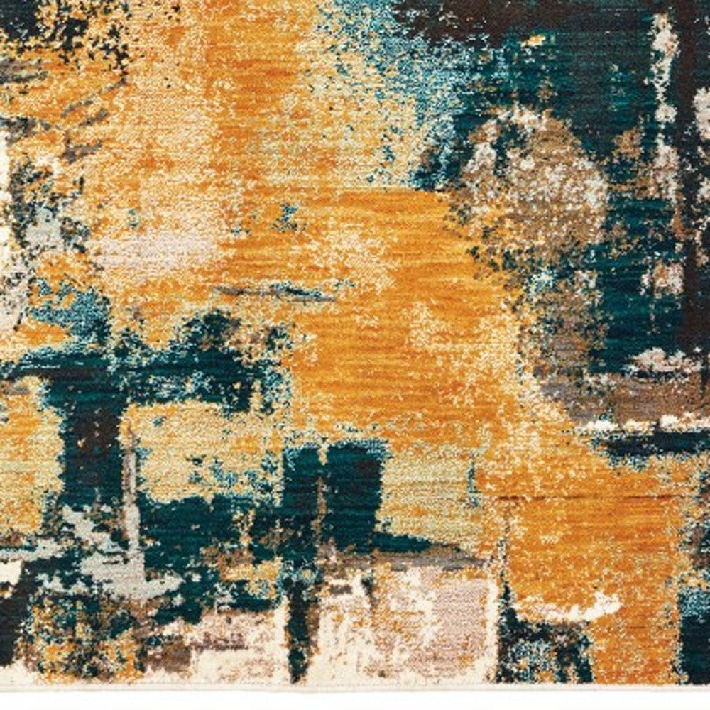 Blue And Gold Abstract Strokes Scatter Rug - 2’ x 3’