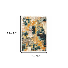 Blue And Gold Abstract Strokes Scatter Rug - 2’ x 3’