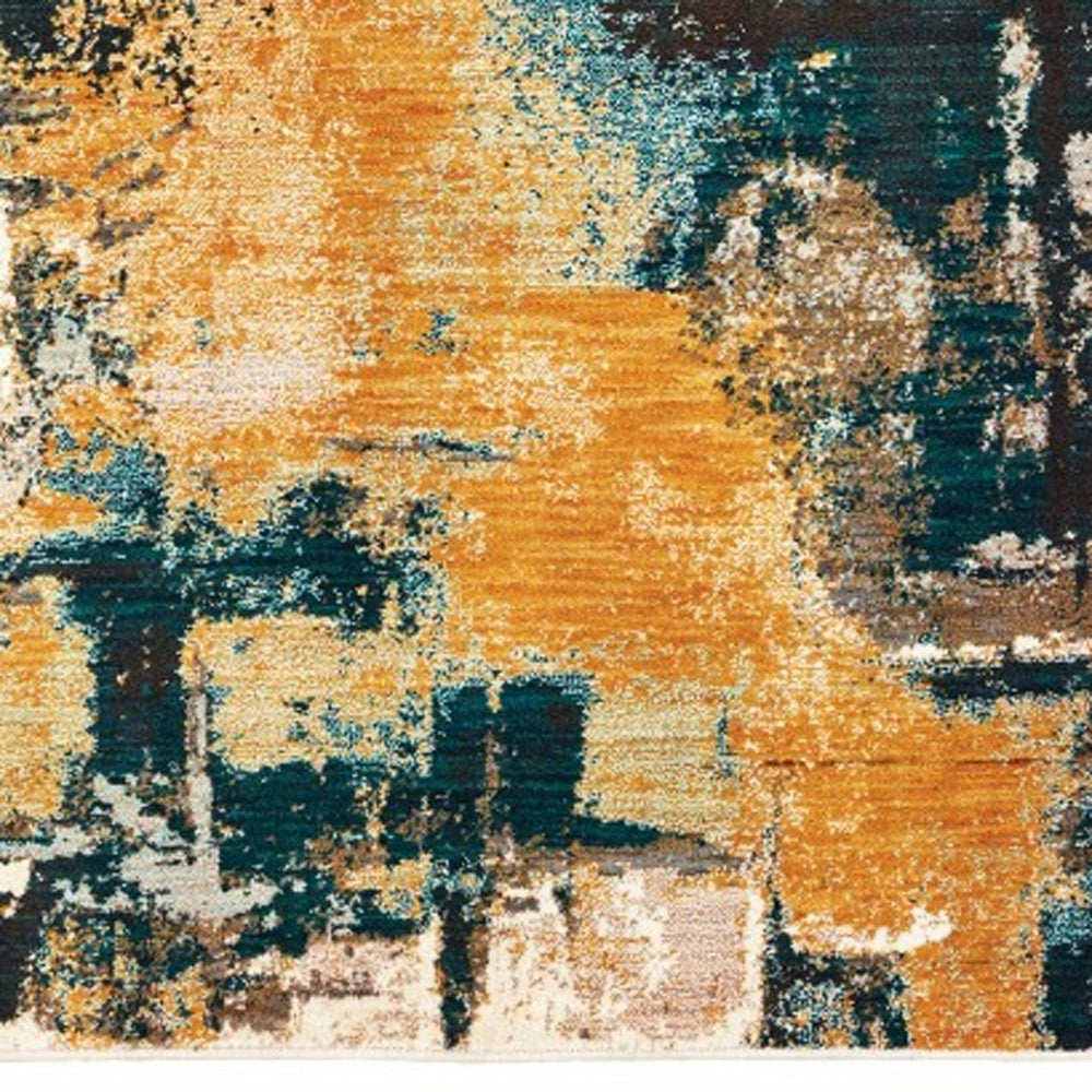 Blue And Gold Abstract Strokes Scatter Rug - 2’ x 3’