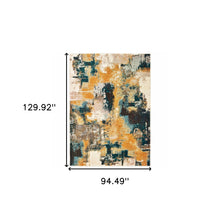 Blue And Gold Abstract Strokes Scatter Rug - 2’ x 3’