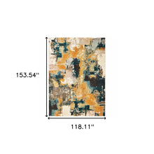 Blue And Gold Abstract Strokes Scatter Rug - 2’ x 3’