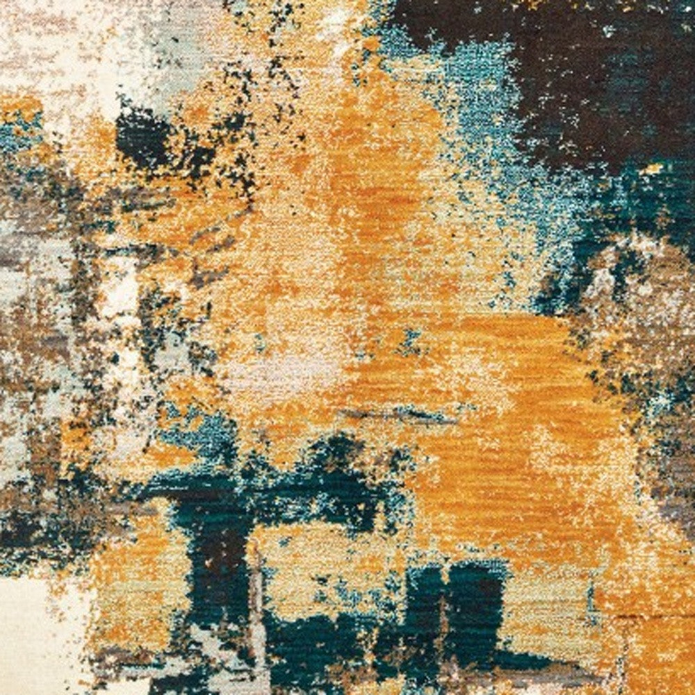 Blue And Gold Abstract Strokes Scatter Rug - 2’ x 3’