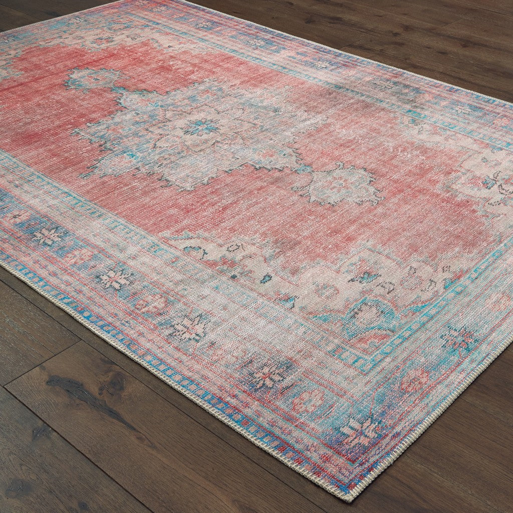 4’X6’ Red And Blue Oriental Area Rug