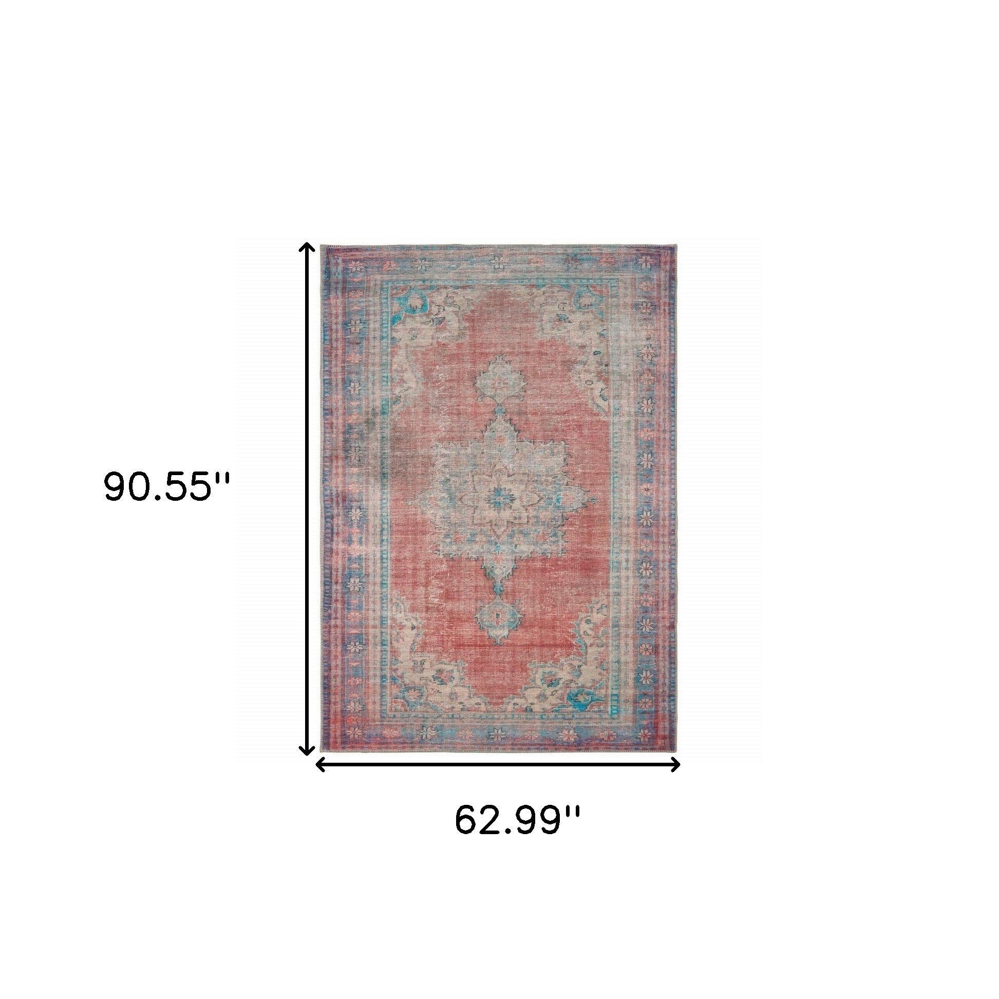 4’X6’ Red And Blue Oriental Area Rug