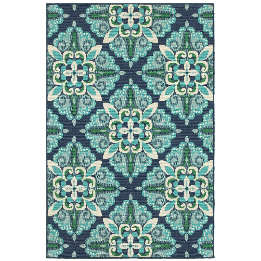 2’X8’ Blue And Green Floral Indoor Outdoor Runner Rug