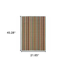 2’X8’ Green And Brown Striped Indoor Outdoor Runner Rug