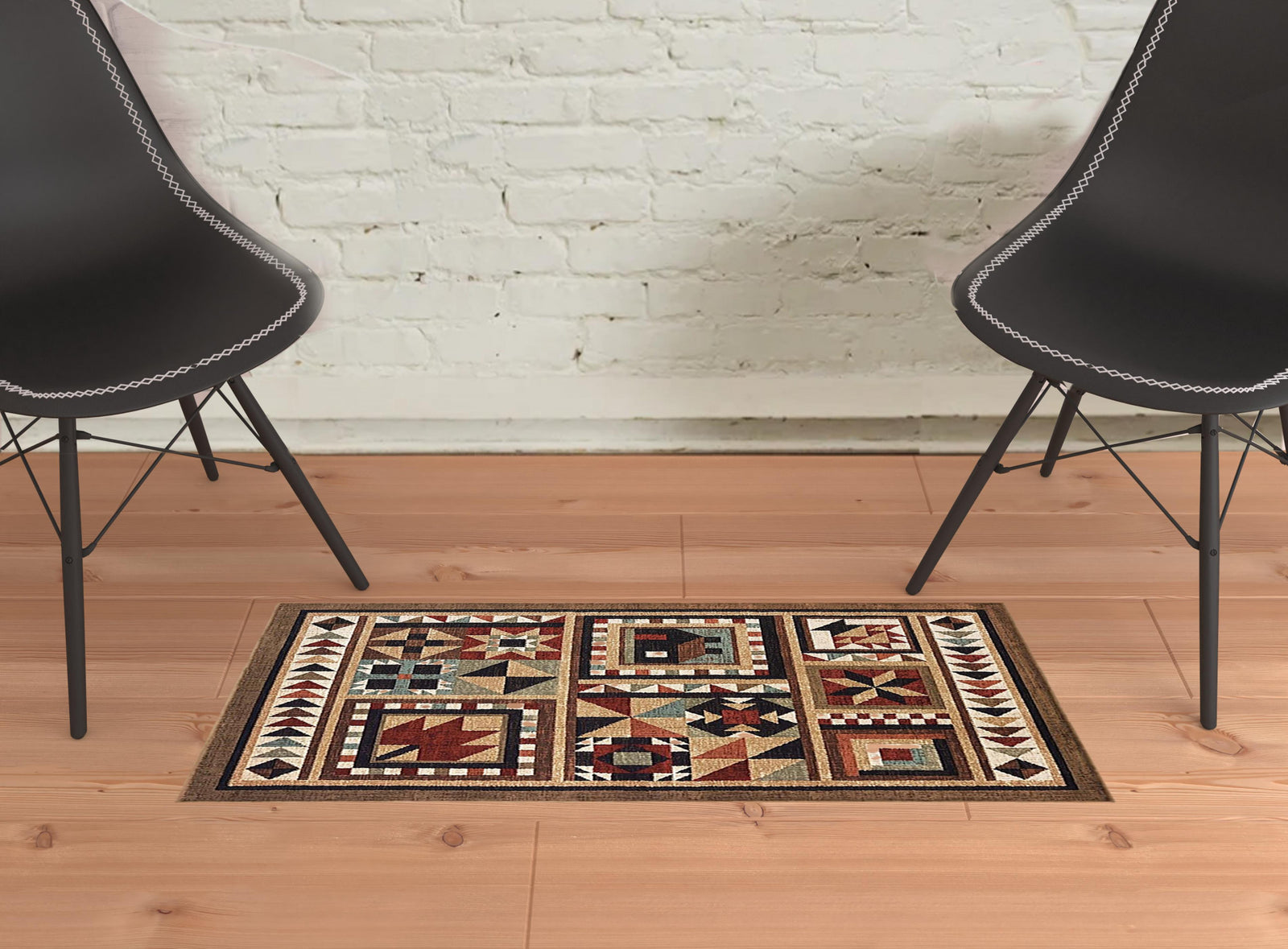 2’X8’ Brown And Red Ikat Patchwork Runner Rug