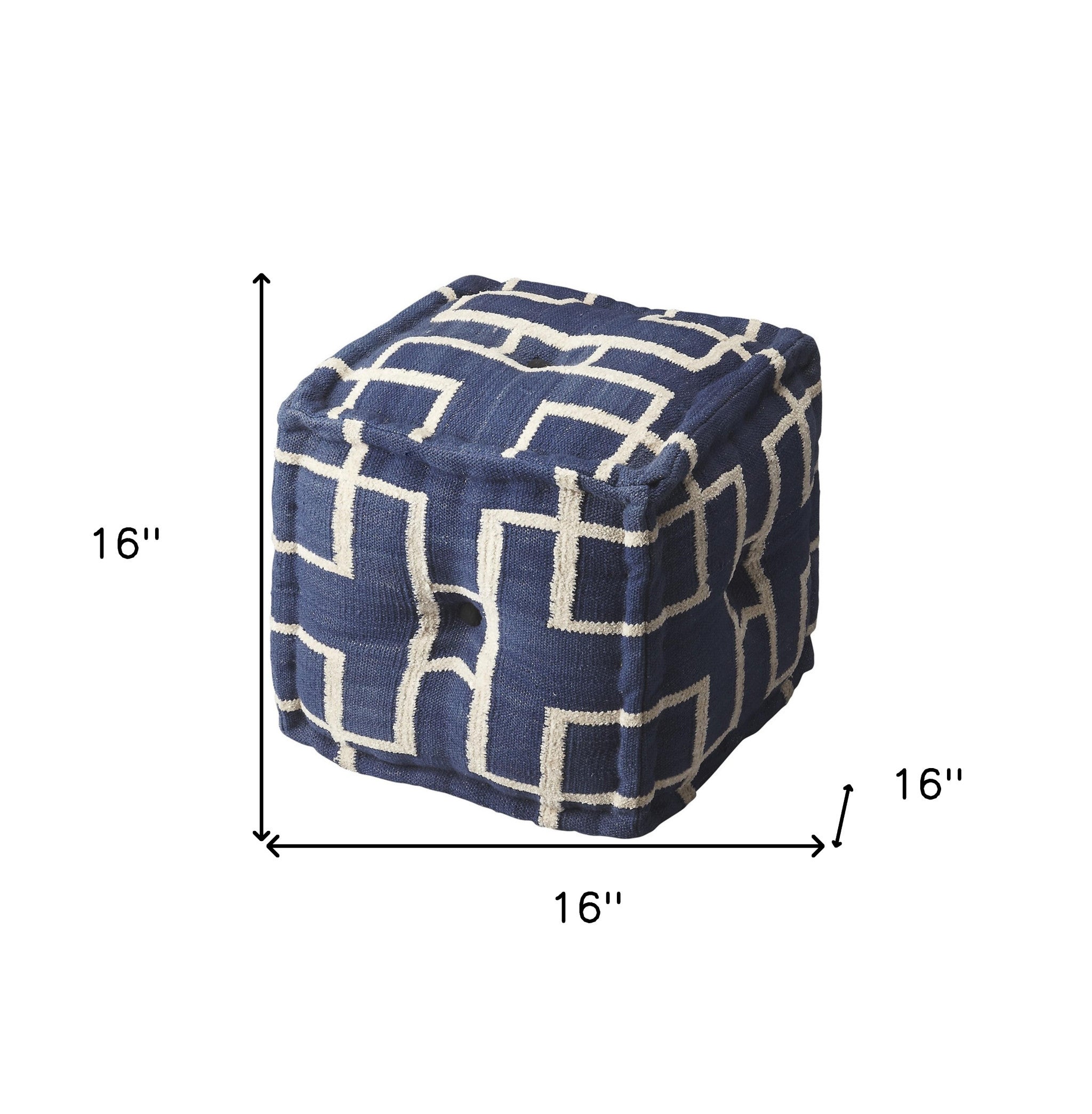 Blue Square Cotton Pouf Ottoman