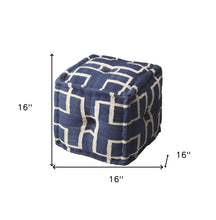Blue Square Cotton Pouf Ottoman