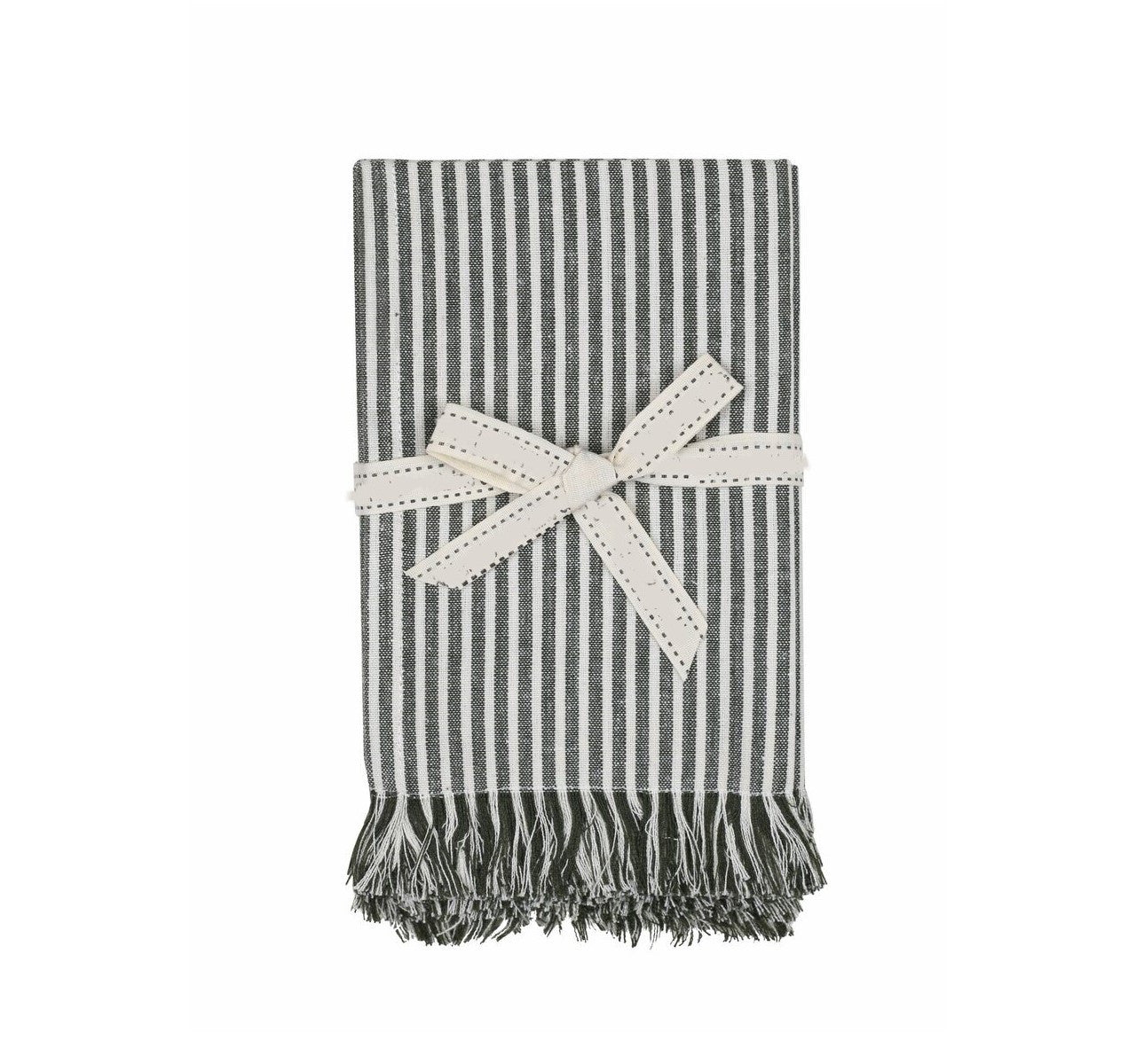 Set Of Eight Leaf Green Stripe Napkins