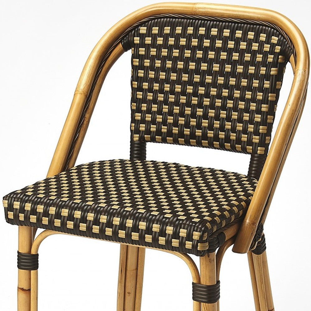 Dark Brown And Beige Rattan Bar Stool