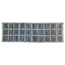 3' X 8' Blue And Gray Grid Runner Rug