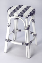 Classic White And Navy Blue Rattan Counter Stool